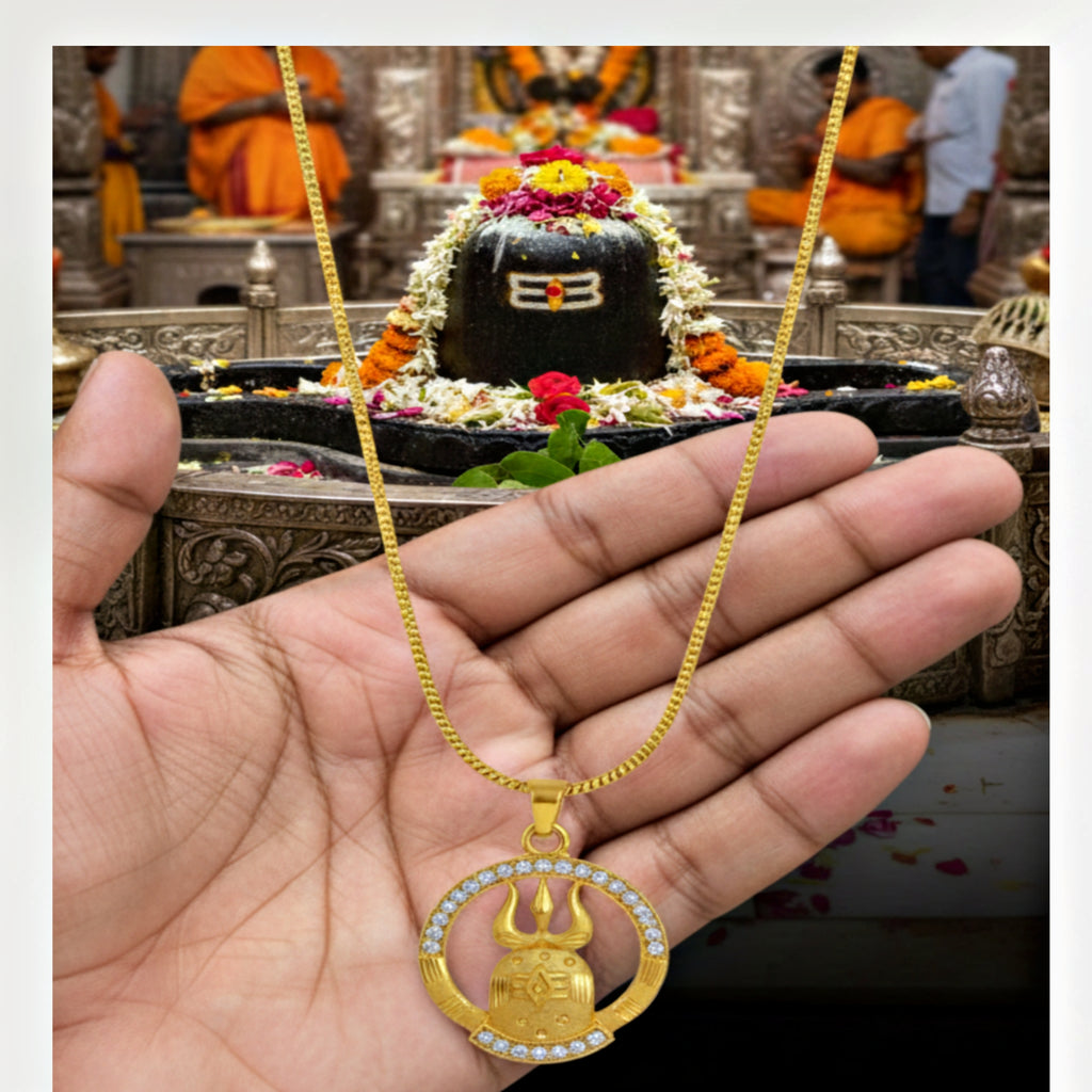 Ujjain Mahadev Blessing Locket 🔱 Diamond Pendant and Chain with Gold Plated (Special Edition) 399 Rs Only.